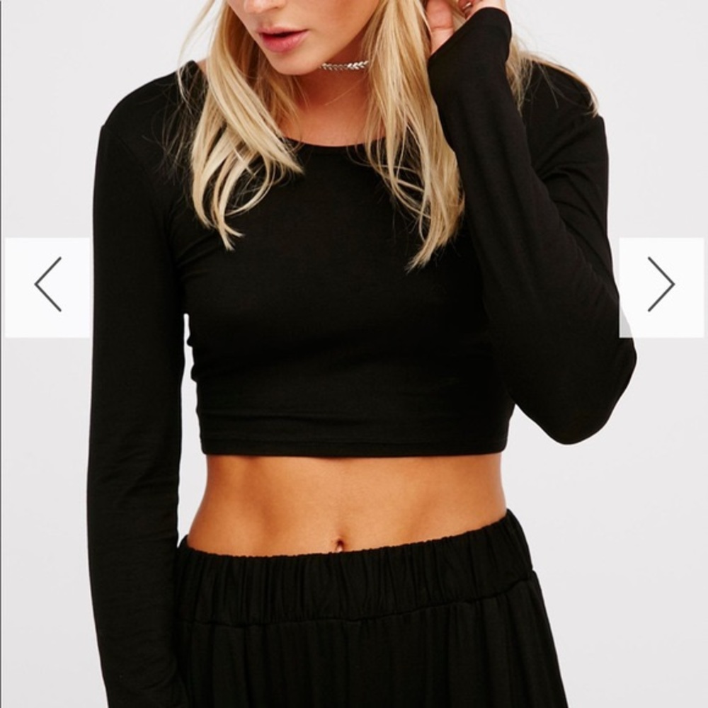 FP Beach Alia Black Crop Low Back Long Sleeve Top - Picture 2 of 8